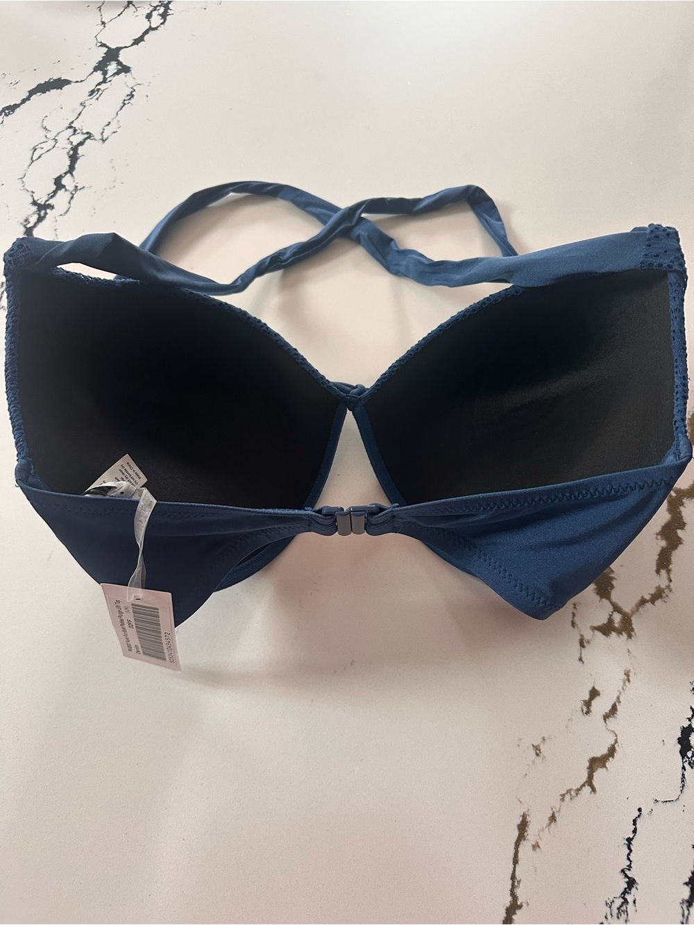 Pour Moi Lace Padded Push-up Bikini Top, Halter Neck, Size 32FF UK/ 32H US, Blue - Picture 4 of 7